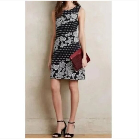 Anthropologie Maeve Floral Polka Dot Shift Dress in Black XS - Picture 12 of 12